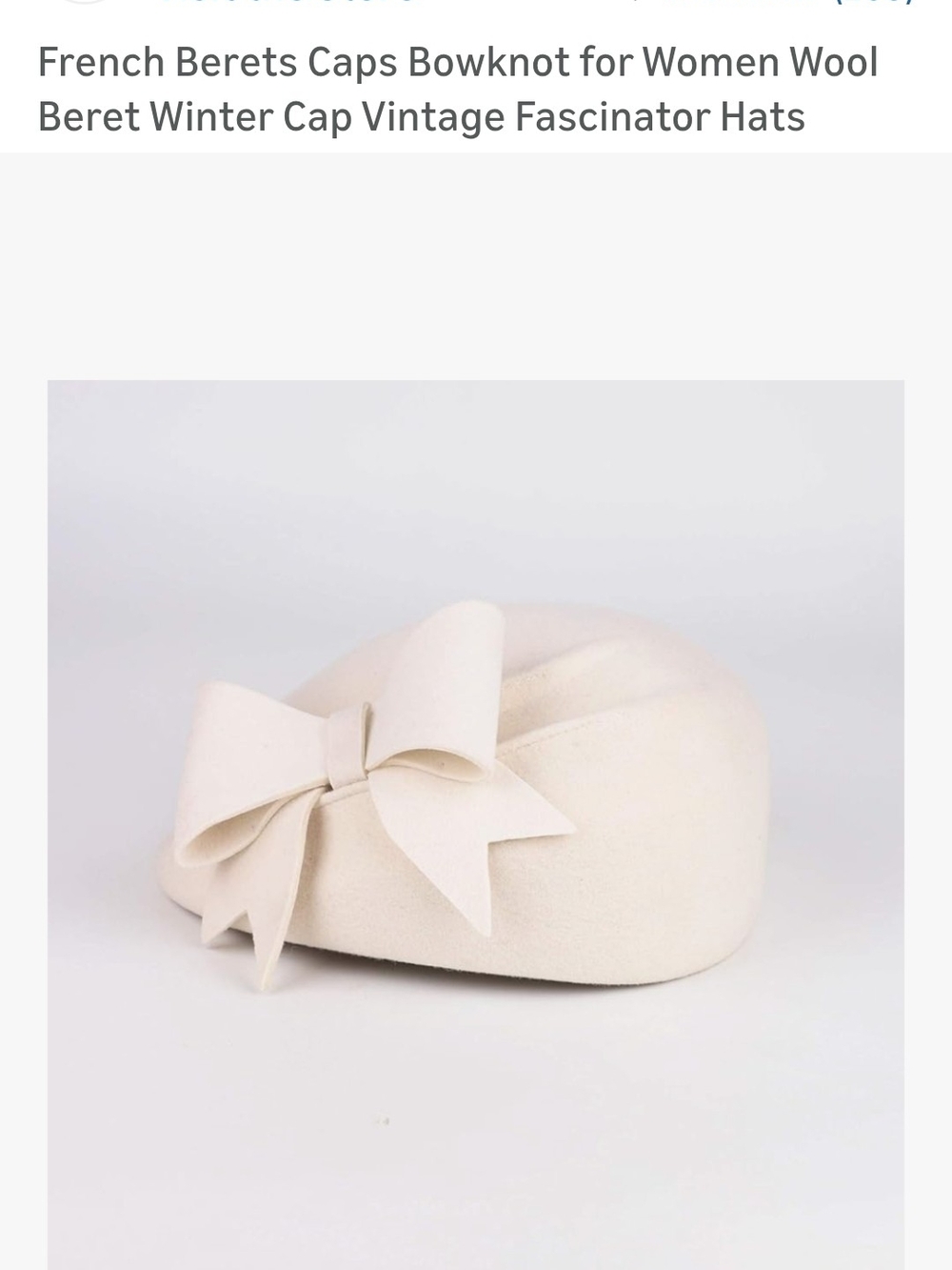 Source Unknown Cream Wool Beret with Bow Accent